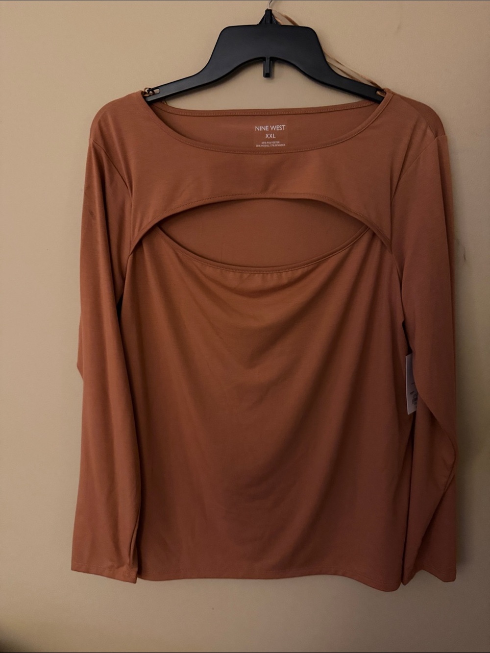Nine West Burnt Orange Cutout Long-Sleeve Top